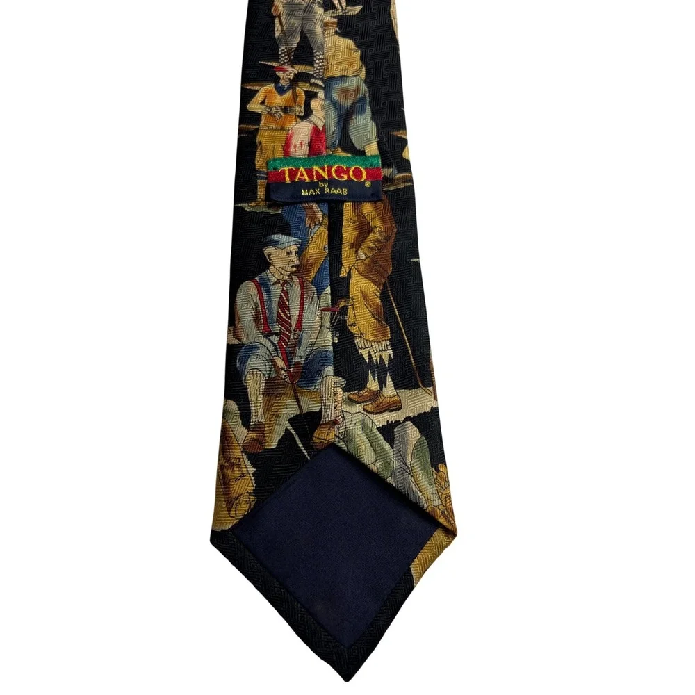 Vintage Tango by Max‎ Raab Necktie Mens OS Black Golf Scene Silk Made in USA E15